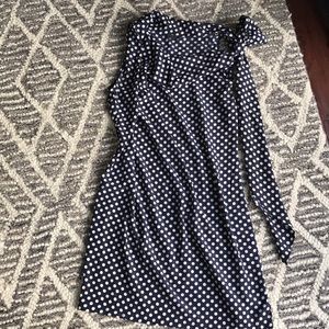 TOV Holy Navy with white polka dots shift dress 4
